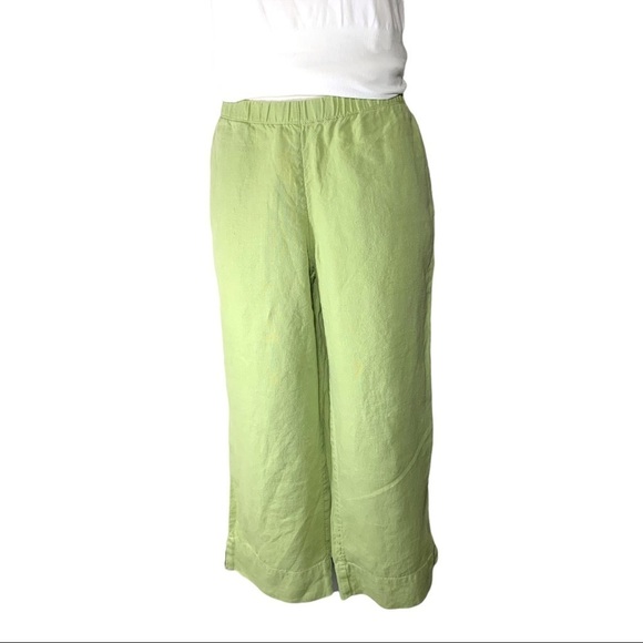 J Jill Light Green 100% linen Wide Crop Pants Side Pocket Size S petite - Picture 2 of 12